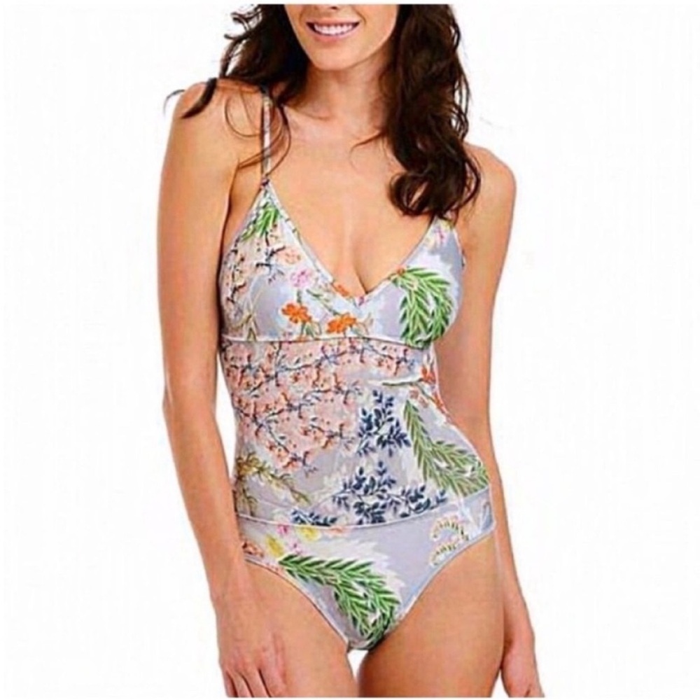RACHEL Rachel Roy Floral One-Piece Swimsuit - Gray and Green